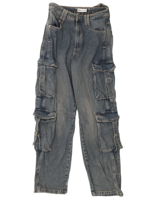 Zara Womens Cargo High Waist Jeans EU 36 XS W26 L32 Blue Cotton
