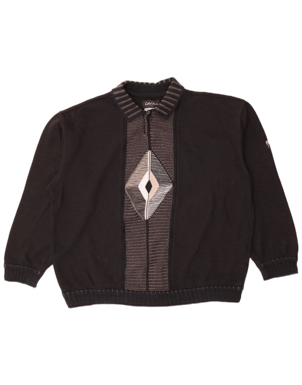 Carlo Colucci Mens Polo Neck Jumper Sweater XL Black Argyle/Diamond Cotton