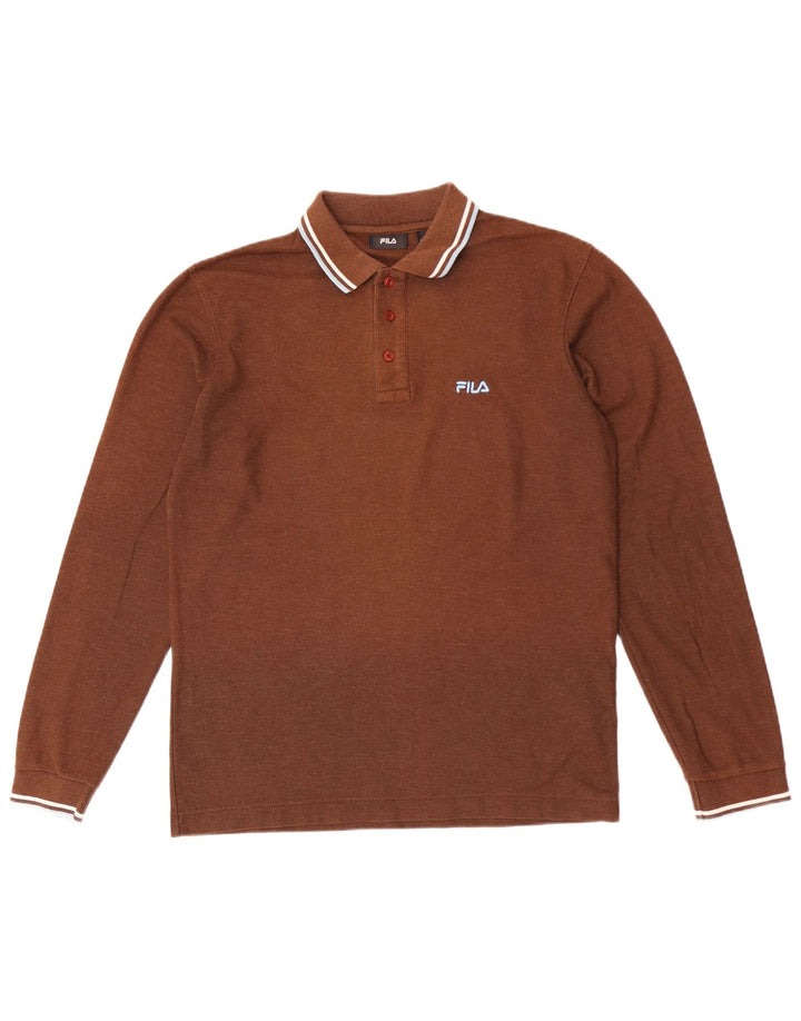 Fila Mens Long Sleeve Polo Shirt Medium Brown Cotton