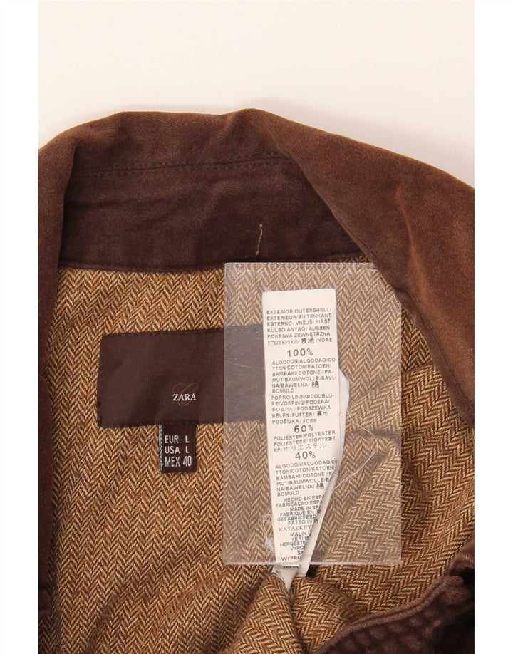 Zara Ανδρικό Bomber Jacket UK 40 Large Brown Βαμβακερό