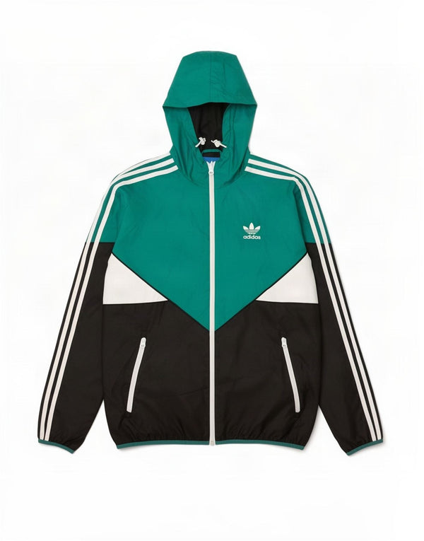 Adidas Mens Hooded Rain Jacket UK 36 Pequeno Verde Colourblock Poliéster