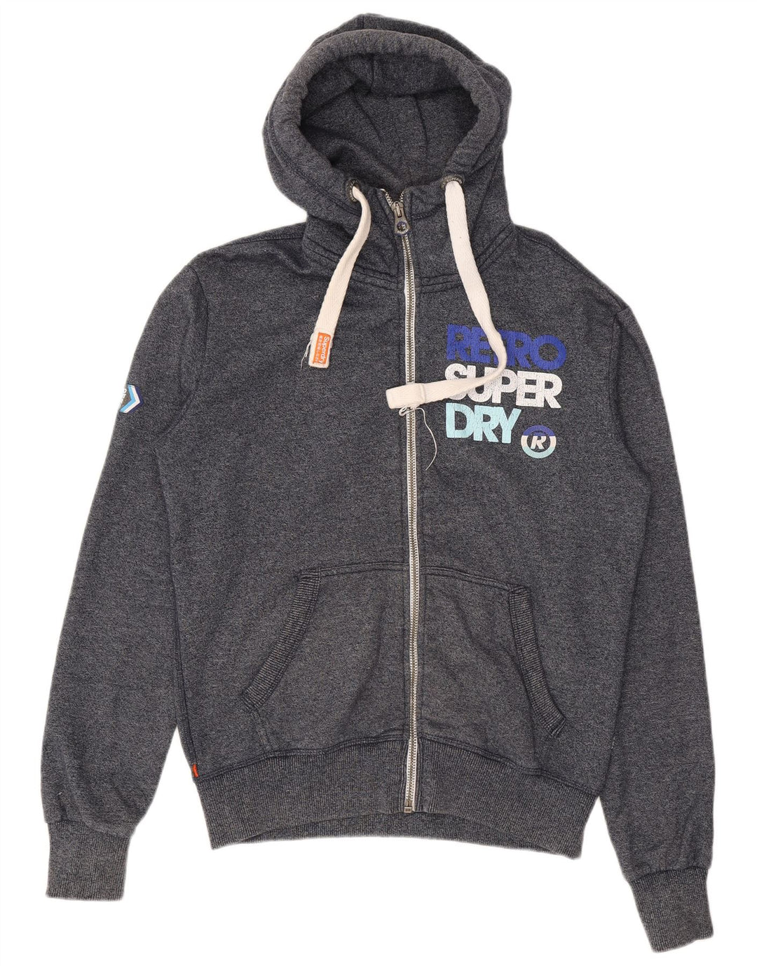 SUPERDRY Mens Graphic Zip Hoodie Sweater Medium Navy Blue Cotton