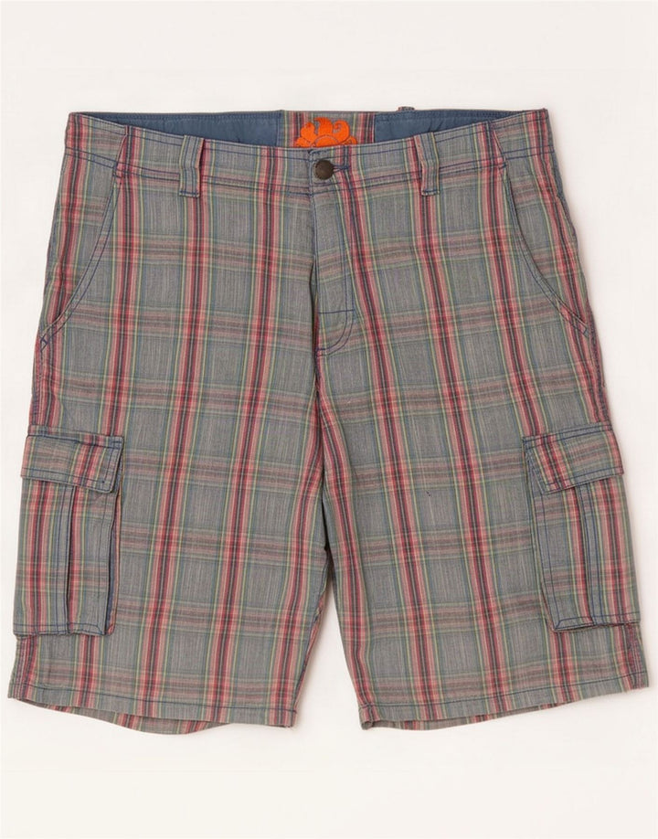 Sundek Mens Cargo Shorts Medium W33 Blue Check Cotton