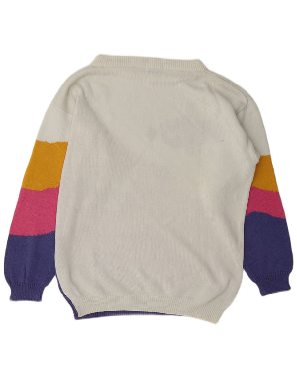 Maglione vintage da donna con scollo a barca EU 46/48 XL Blocco colore bianco