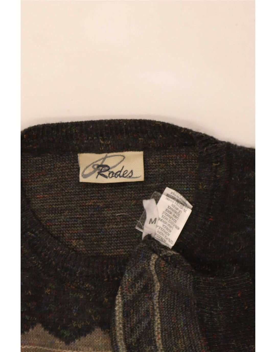 Rodes Herre Crew Neck Jumper Sweater Medium Grå Geometrisk Akryl