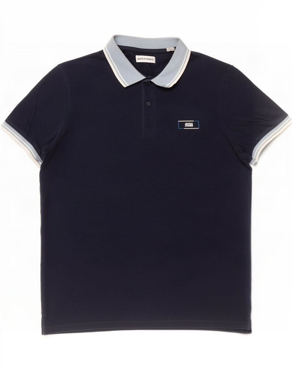 Jack & Jones Mens Polo Shirt Medium Navy Blue Cotton