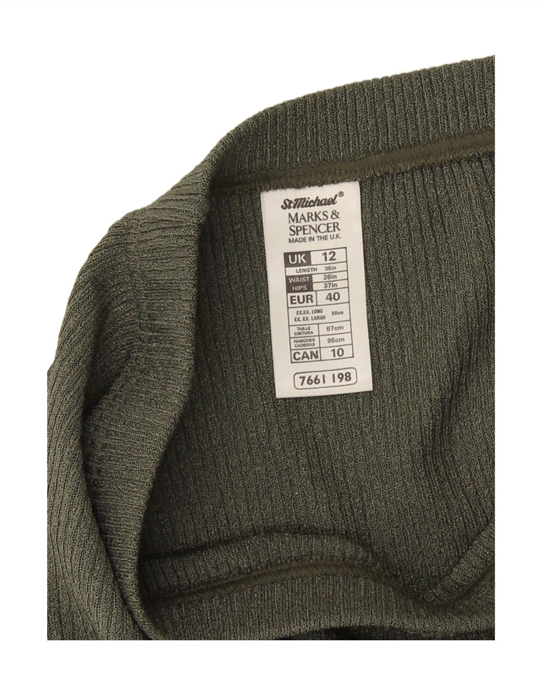 Marks & Spencer Womens Knit Midi Skirt UK 12 Medium W28 Khaki Polyester