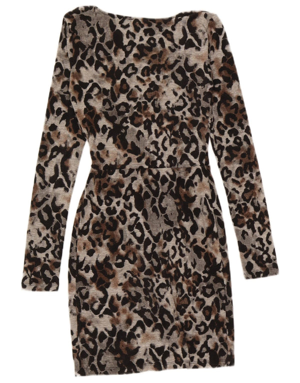 Topshop Vestido ajustado de manga larga para mujer UK 6 XS Gris estampado animal