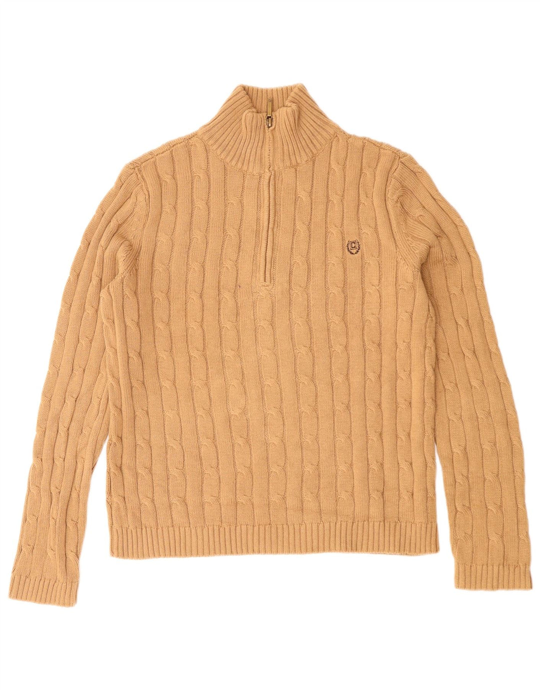 Chaps Womens Zip Neck Jumper Sweater UK 10 Small Beige Cotton