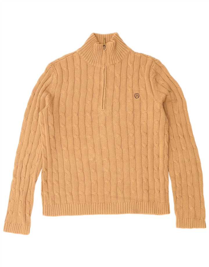 Chaps Womens Zip Neck Jumper Sweater UK 10 Small Beige Cotton