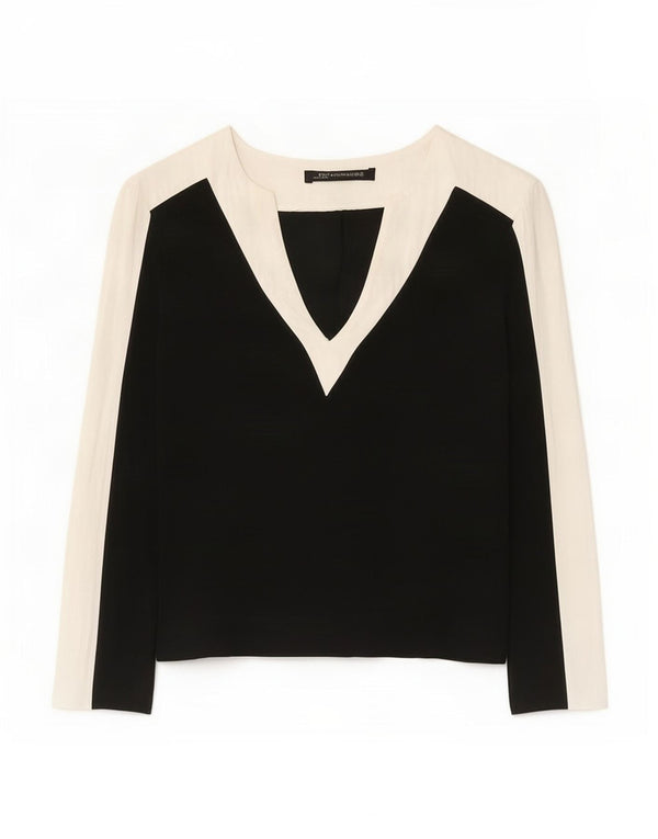Bluză cu mânecă lungă pentru femei Zara UK 12 Medium Black Colorblock Viscose