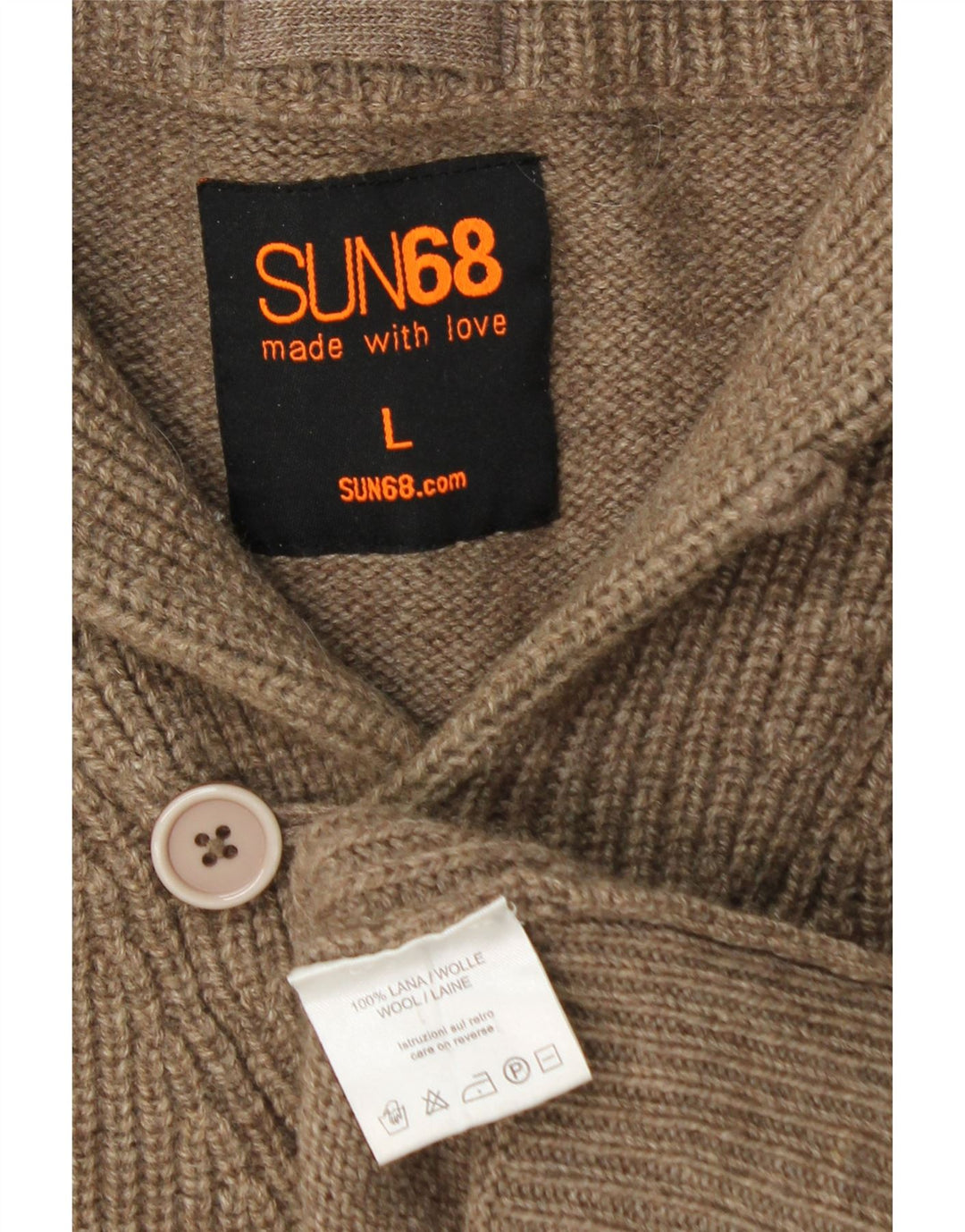 SUN68 Mens Shawl Neck Jumper Sweater Large Brown Wool