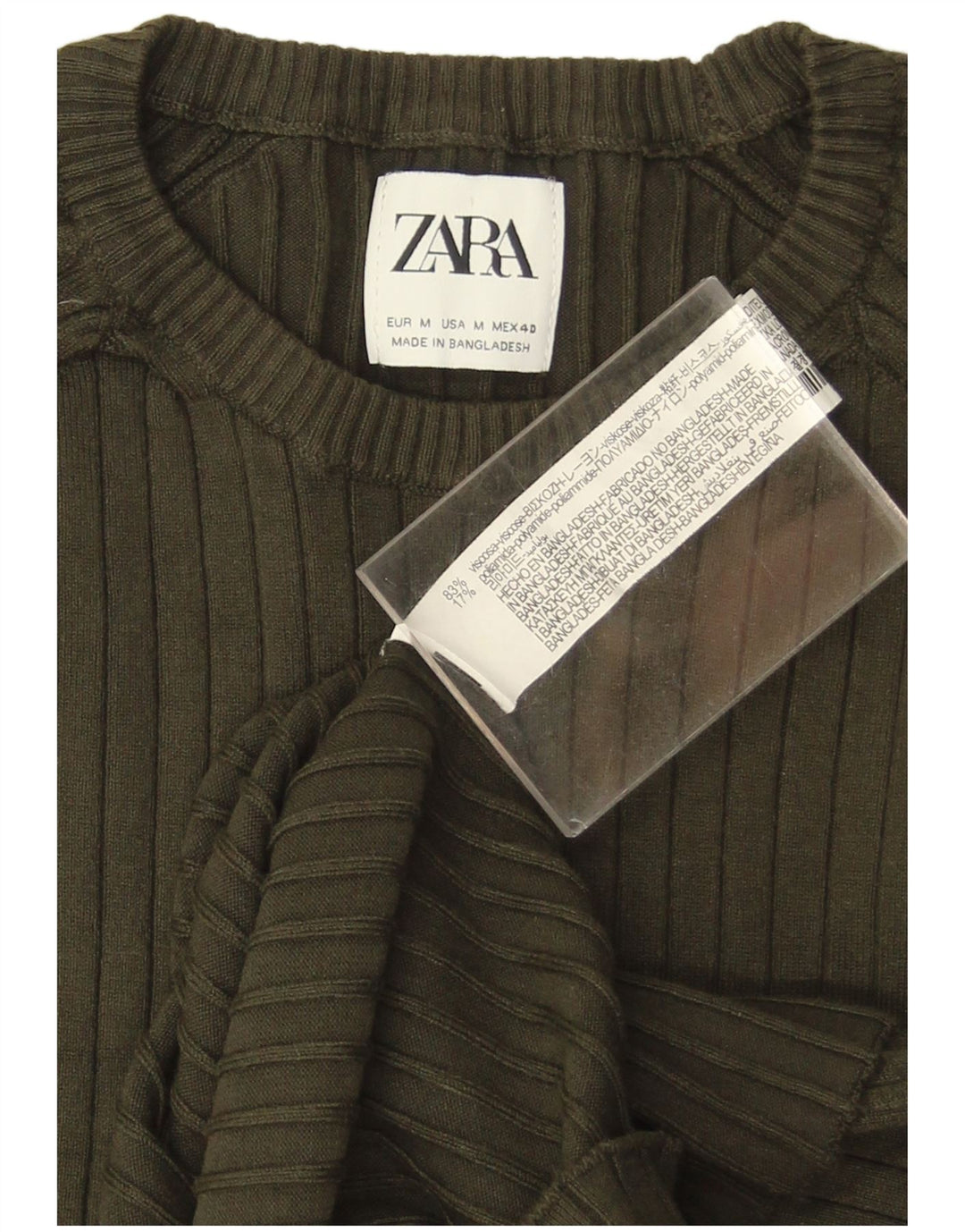 Męski sweter Zara z okrągłym dekoltem, średnia wiskoza khaki