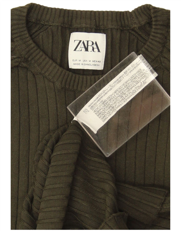Męski sweter Zara z okrągłym dekoltem, średnia wiskoza khaki