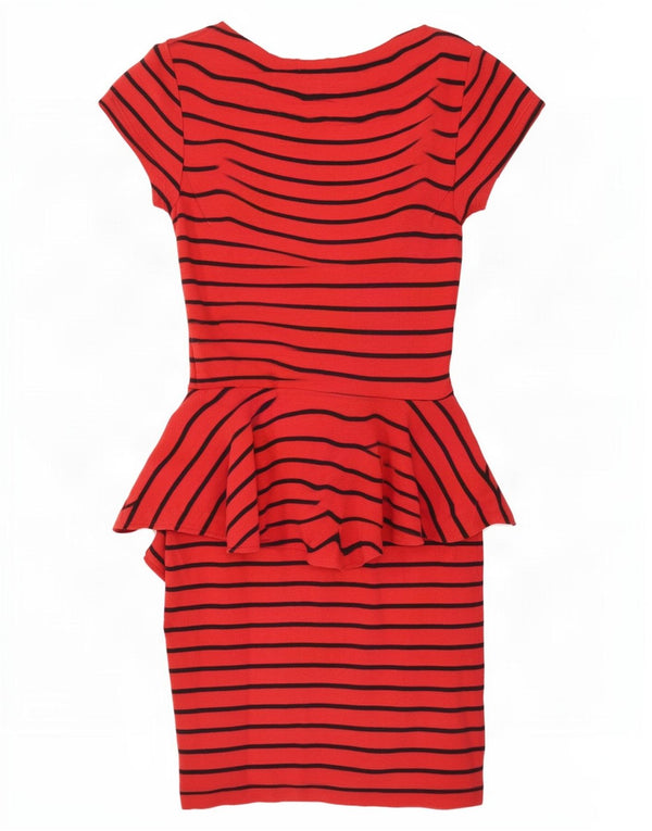 Topshop Womens Peplum Dress UK 8 Lille rødstribet bomuld