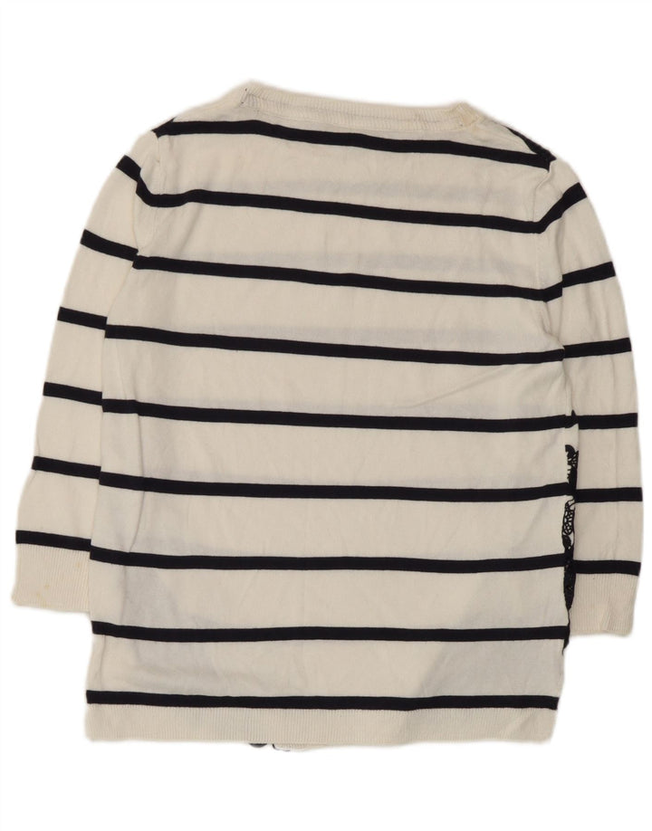 Marks & Spencer Womens Top 3/4 Sleeve UK 8 Small White Striped Cotton