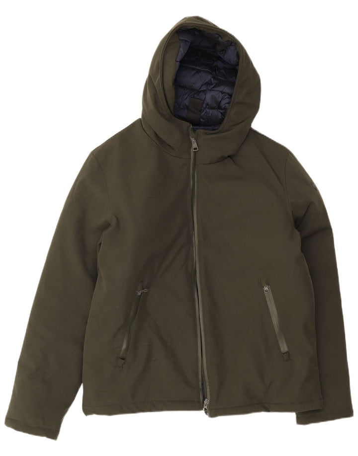 Vintage Mens Hooded Padded Jacket UK 42 XL Green Polyester
