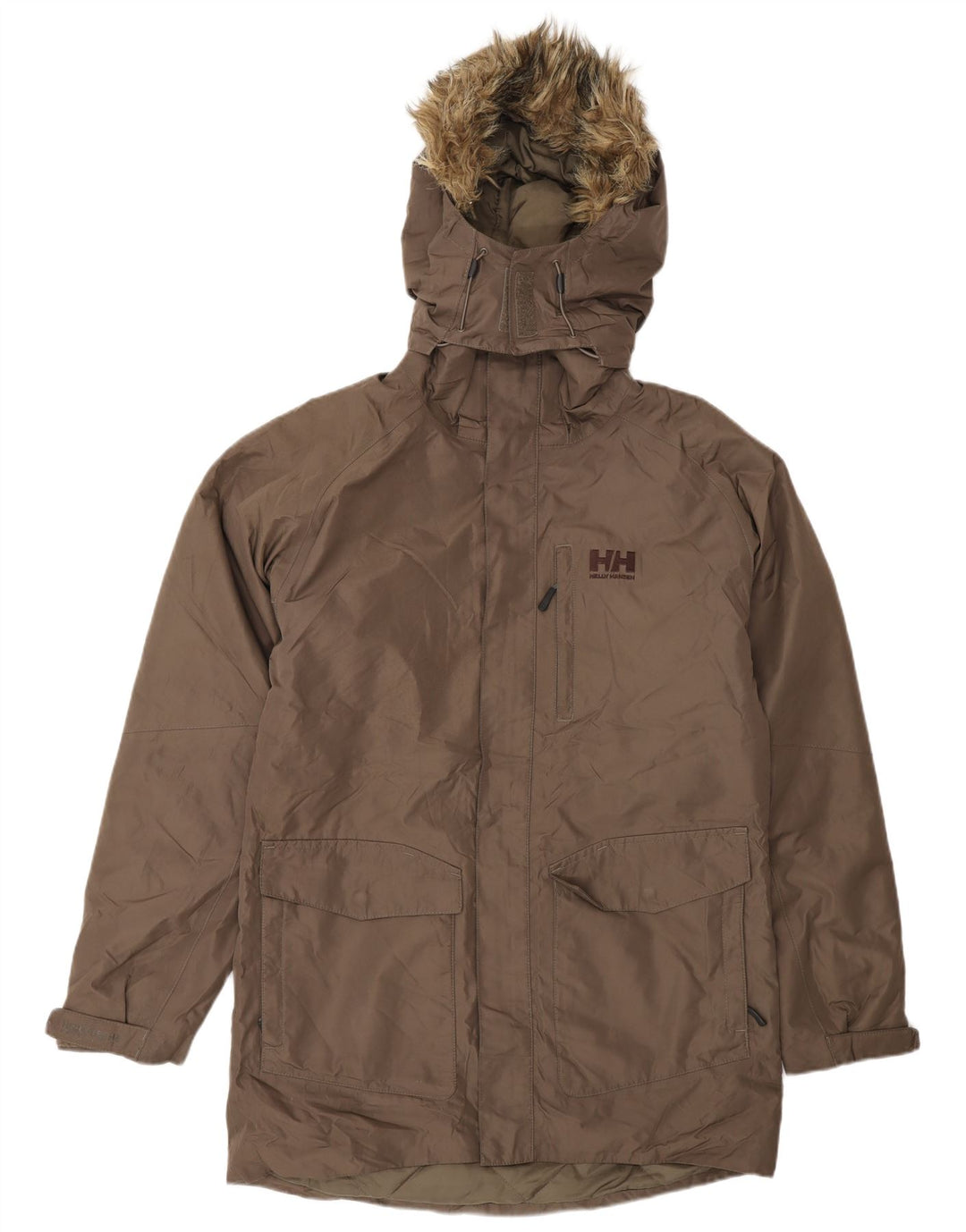 Helly Hansen Mens Hooded Parka Jacket UK 38 Medium Brown Polyester