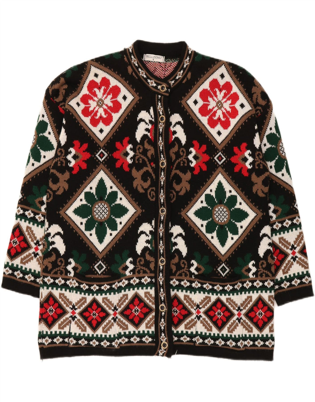 BELLISIMO  Womens Oversized Cardigan Sweater UK 16 Large Black Fair Isle