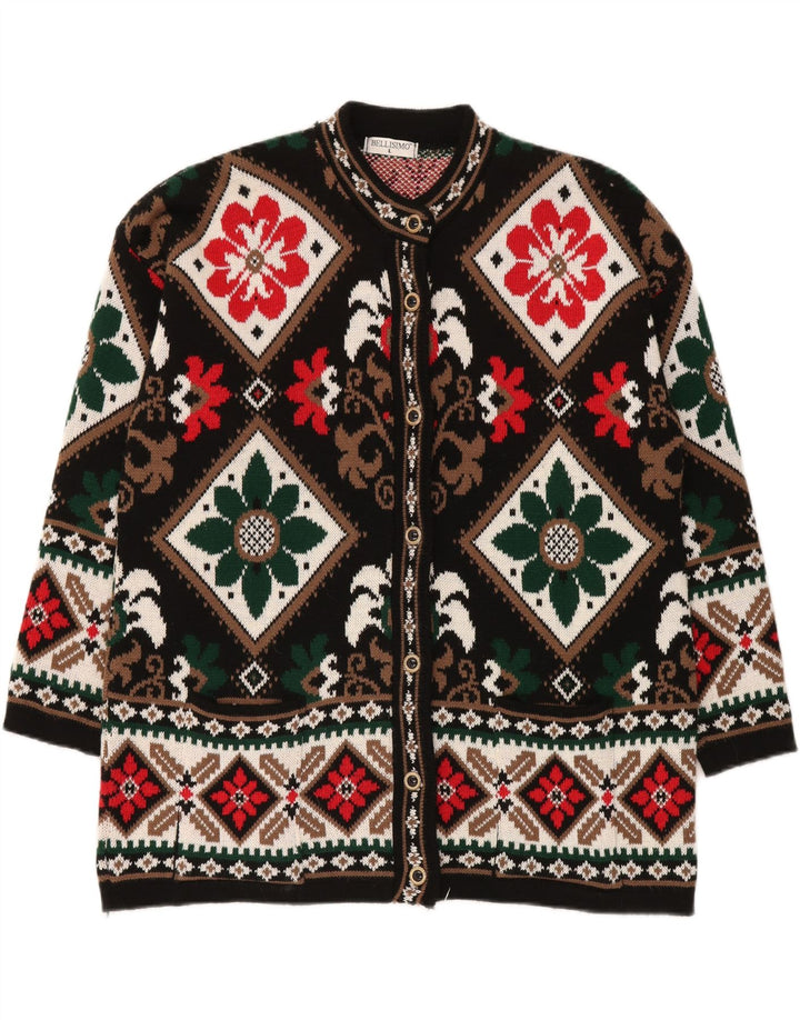 BELLISIMO  Womens Oversized Cardigan Sweater UK 16 Large Black Fair Isle