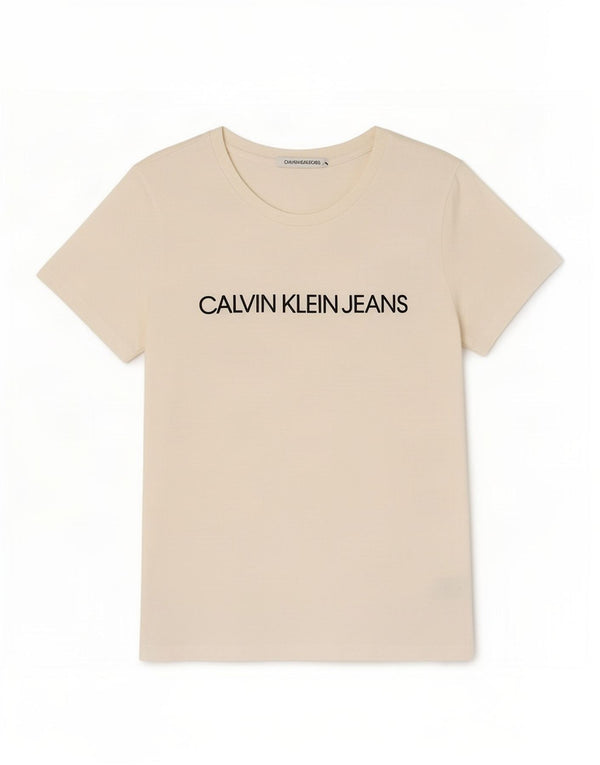 Maglietta grafica da donna Calvin Klein Jeans Top UK 12 cotone bianco sporco medio