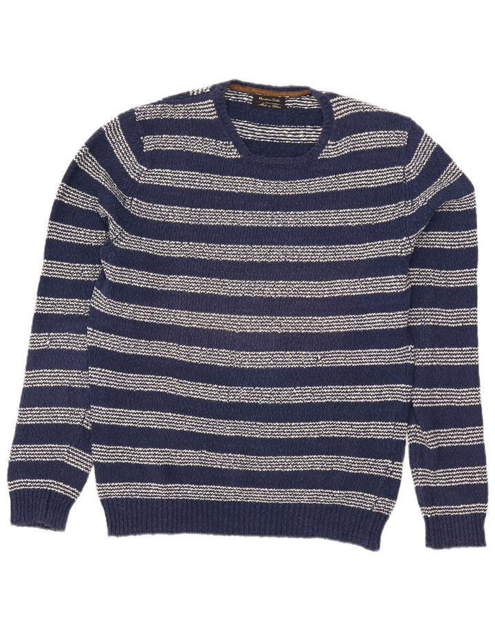 Massimo Dutti Womens Crew Neck Jumper Sweater UK 16 Large Blue Striped