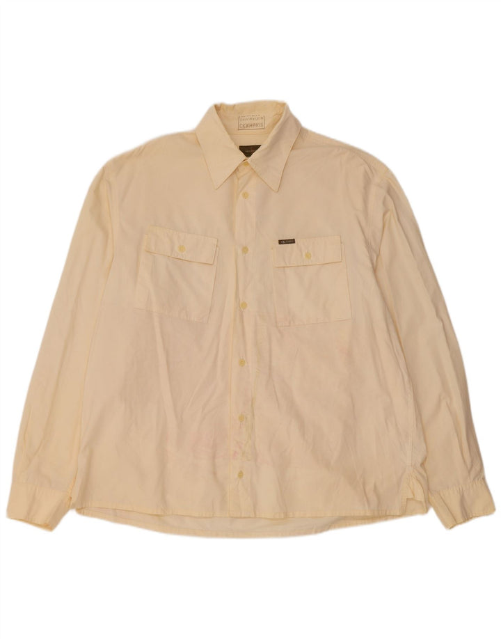 CALVIN KLEIN Mens Shirt Large Yellow Cotton