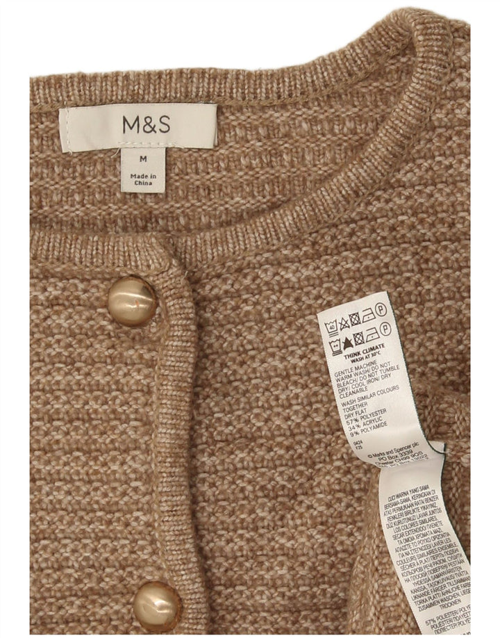 Marks & Spencer Womens Crop Cardigan Sweater UK 14 Medium Brown Polyester