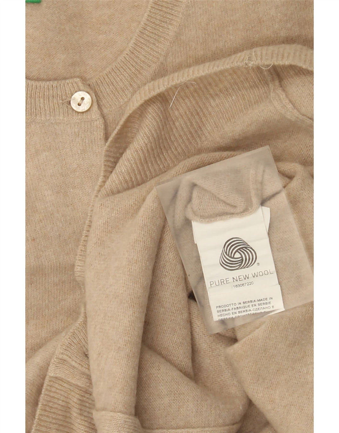Maglione cardigan da donna Benetton UK 12 Lana nuova beige medio