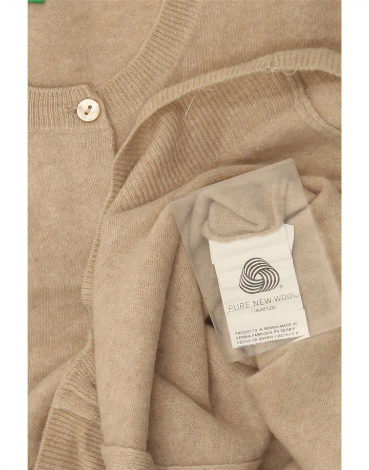 Maglione cardigan da donna Benetton UK 12 Lana nuova beige medio