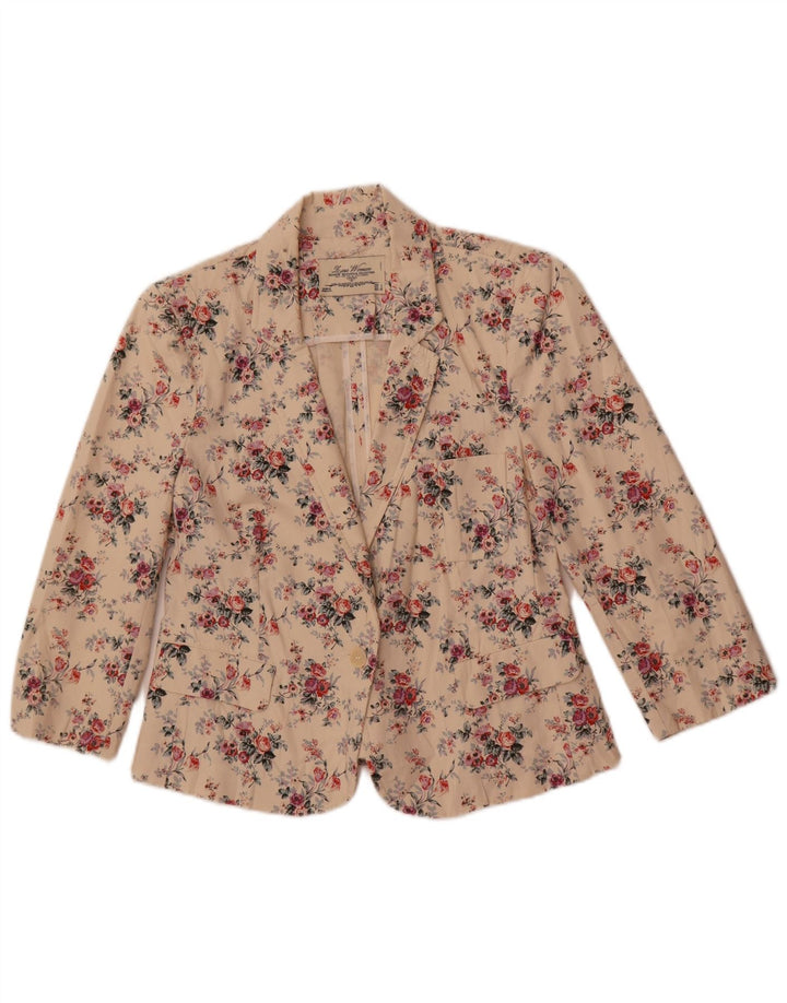 Giacca blazer da donna a 1 bottone Zara UK 14 grande cotone floreale bianco sporco