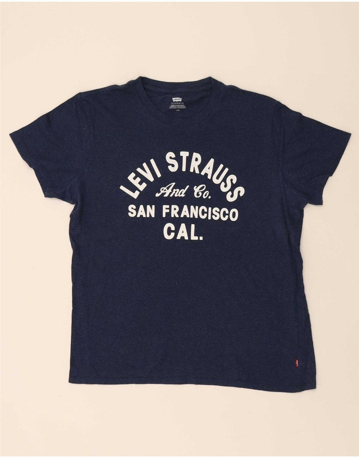 LEVI'S Mens Graphic T-Shirt Top Large Navy Blue Cotton