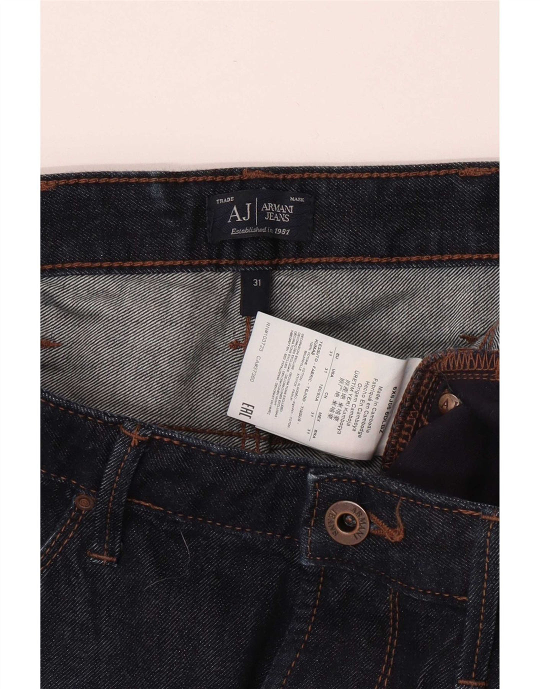 Armani Mens Slim Jeans W31 L33 Navy Blue Cotton