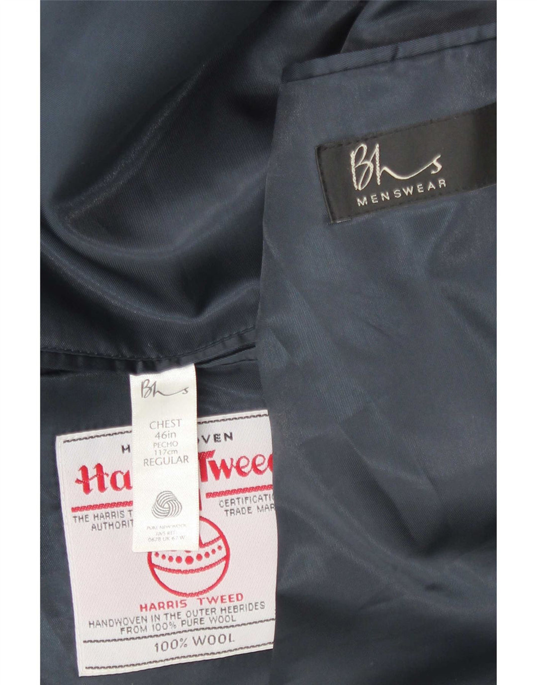 Jachetă Bhs pentru bărbați Harris Tweed cu 2 nasturi, UK 46 3XL, lână gri