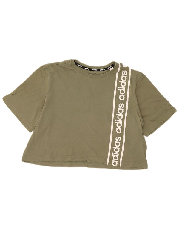 Camiseta Adidas Feminina Crop Graphic Top UK 12/14 Médio Algodão Cáqui