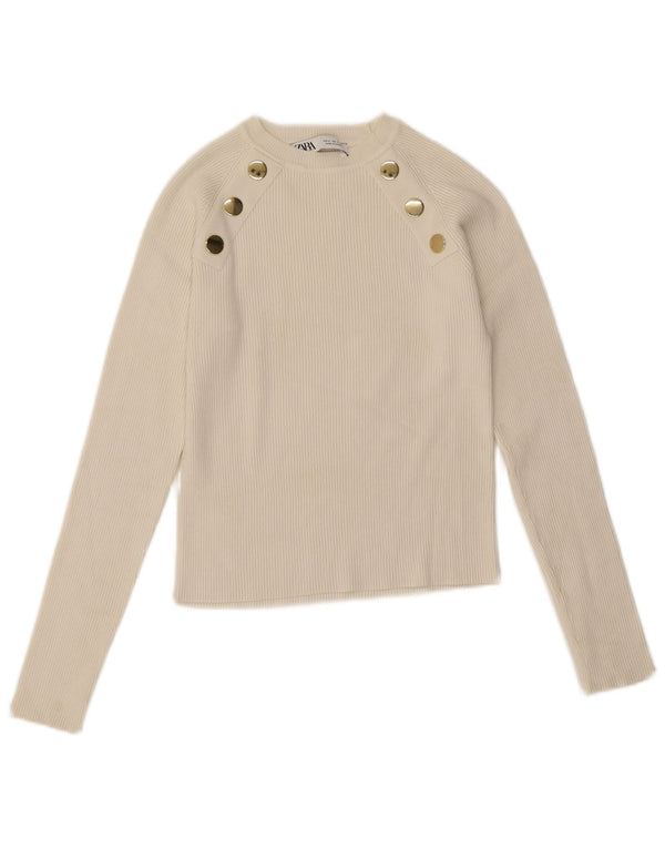 Zara Womens Crop Top Long Sleeve UK 12 Medium White