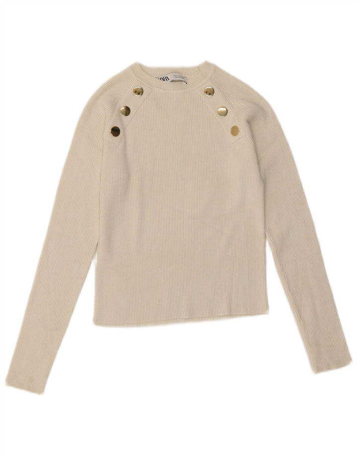 Zara Womens Crop Top Long Sleeve UK 12 Medium White