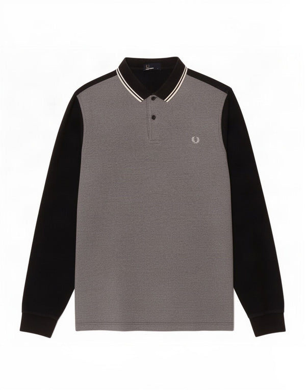 Polo da uomo a maniche lunghe Fred Perry Large in cotone color block grigio