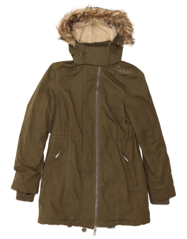 Superdry Womens Hooded Parka Jacket UK 14 Large Green Polyester