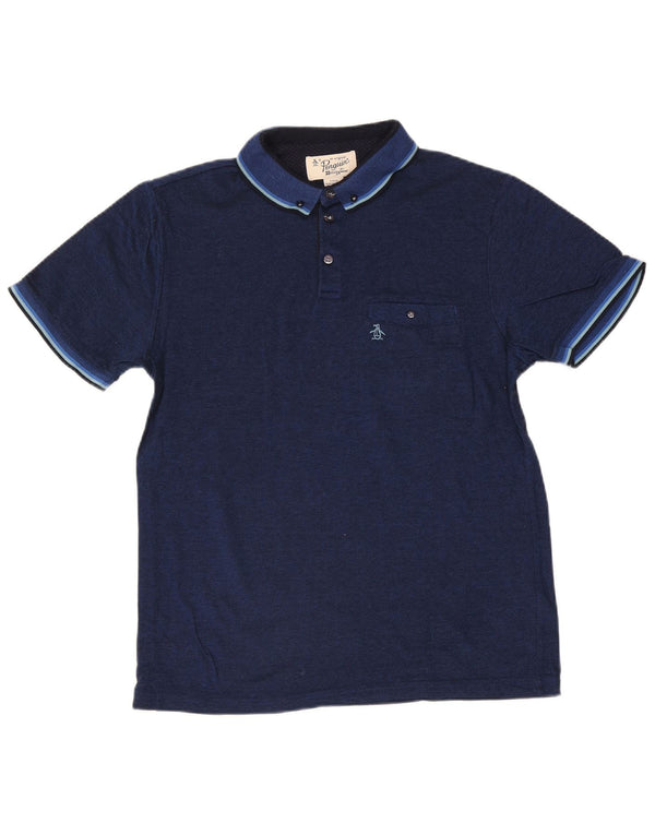 Camisa polo masculina Penguin grande algodão listrado azul marinho