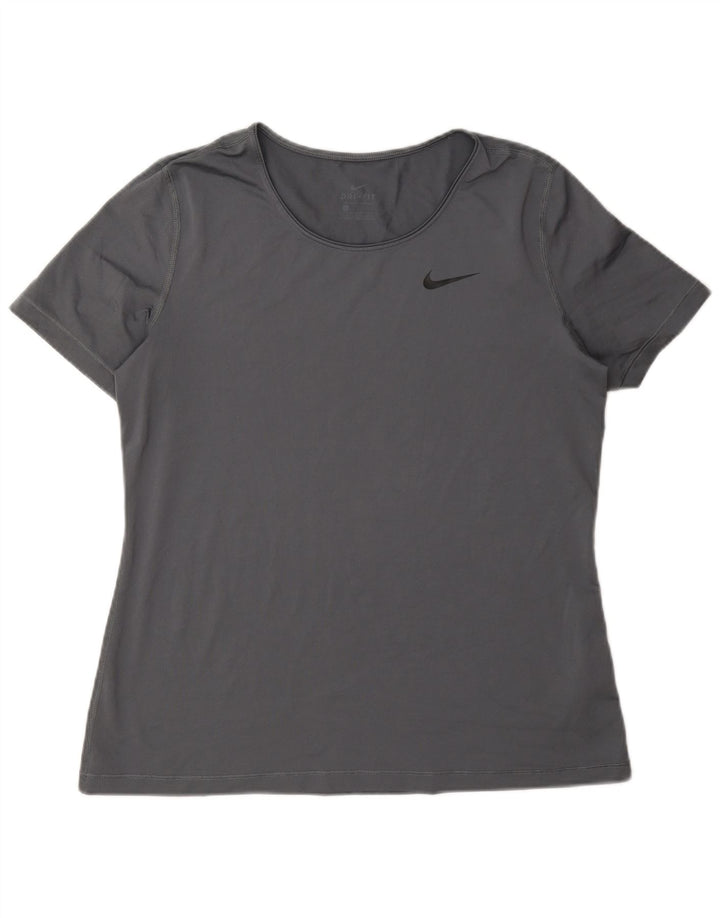 Nike Womens Dri Fit T-Shirt Top UK 16 Large Gris Polyester
