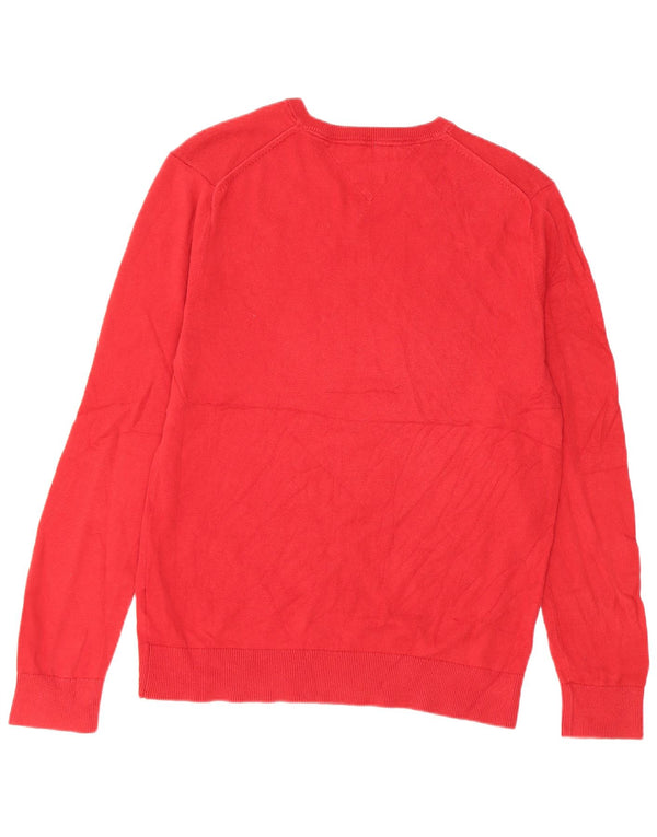 Tommy Hilfiger Mens V-Neck Jumper Sweater Large Red Cotton