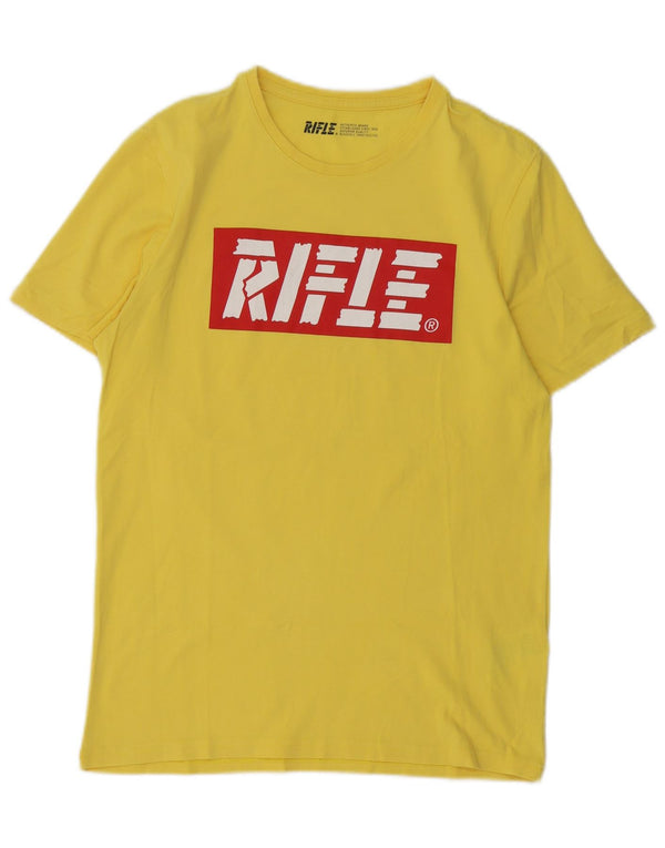 Rifle Mens Graphic T-Shirt Top Medium Yellow Cotton