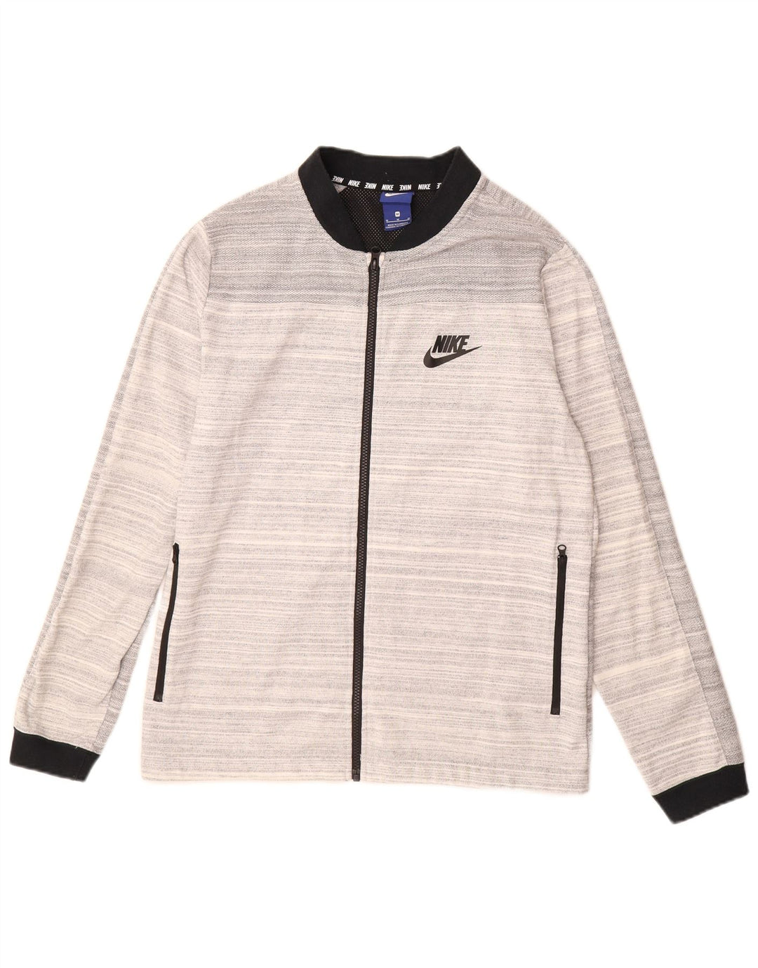 NIKE Mens Tracksuit Top Jacket Medium Grey Striped Cotton