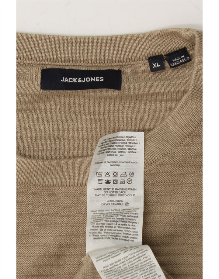 JACK & JONES Mens Crew Neck Jumper Sweater XL Brown Cotton Vintage Jack & Jones and Second-Hand Jack & Jones from Messina Hembry 