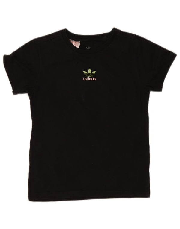 Adidas Girls Graphic T-Shirt Top 9-10 Years Black Cotton
