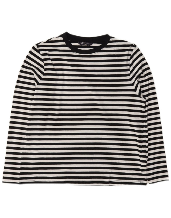 Marks & Spencer Top da donna a maniche lunghe UK 12 Medium White Striped Nautical