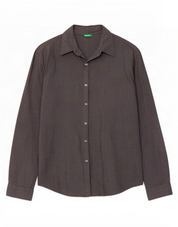 Benetton Womens Shirt UK 16 Large Grey Pinstripe