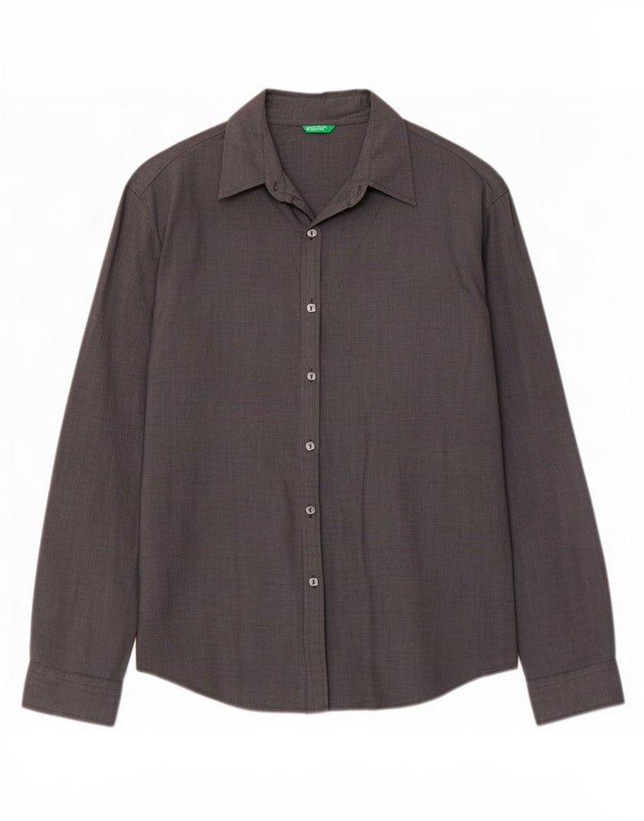 Benetton Damenhemd UK 16 Large Grauer Nadelstreifen