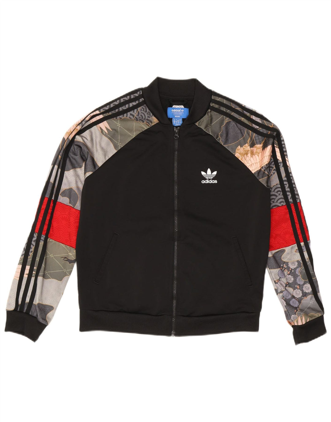 Adidas Womens Tracksuit Top Jacket UK 12 Medium  Black Patchwork